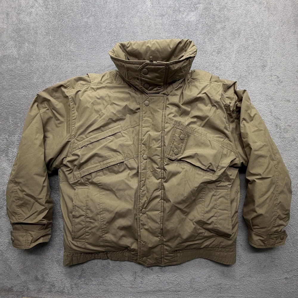 Vintage Town‎ & Country Jacket Mens XL Beige Hooded Puffer Winter Insulated 90s